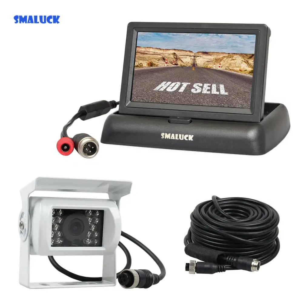 SMALUCK DC 12 V-24 V 4," на тонкопленочных транзисторах на тонкоплёночных транзисторах ЖК-дисплей автомобильный монитор Дисплей+ 4 Pin ИК Ночное Видение заднего вида Камера для автобуса грузовика для автофургонов, б/у