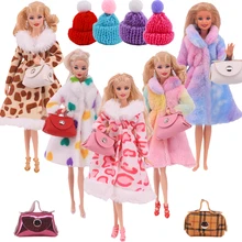 Conjunto de ropa para muñecas Barbies, abrigos de felpa cálidos de invierno, bolsos de suéter largo, aptos para muñeca de niña de 11,8 pulgadas, muñeca BJD de 30cm, Navidad, 3 unids/set
