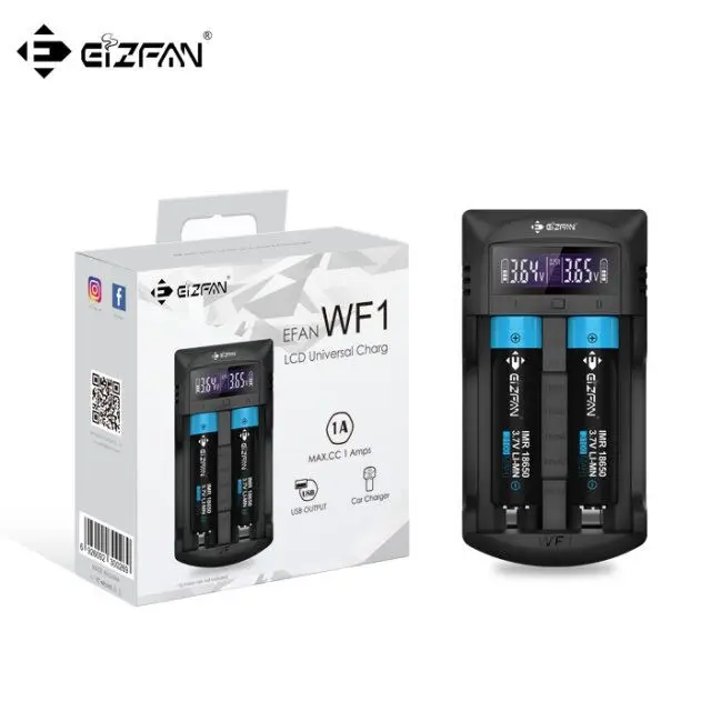 1 шт. EFAN WF1 зарядное устройство 2 Bay lcd универсальное зарядное устройство обеспечивает 3 дополнительных режима зарядки(0.25A/0.5A/1A) USB выход