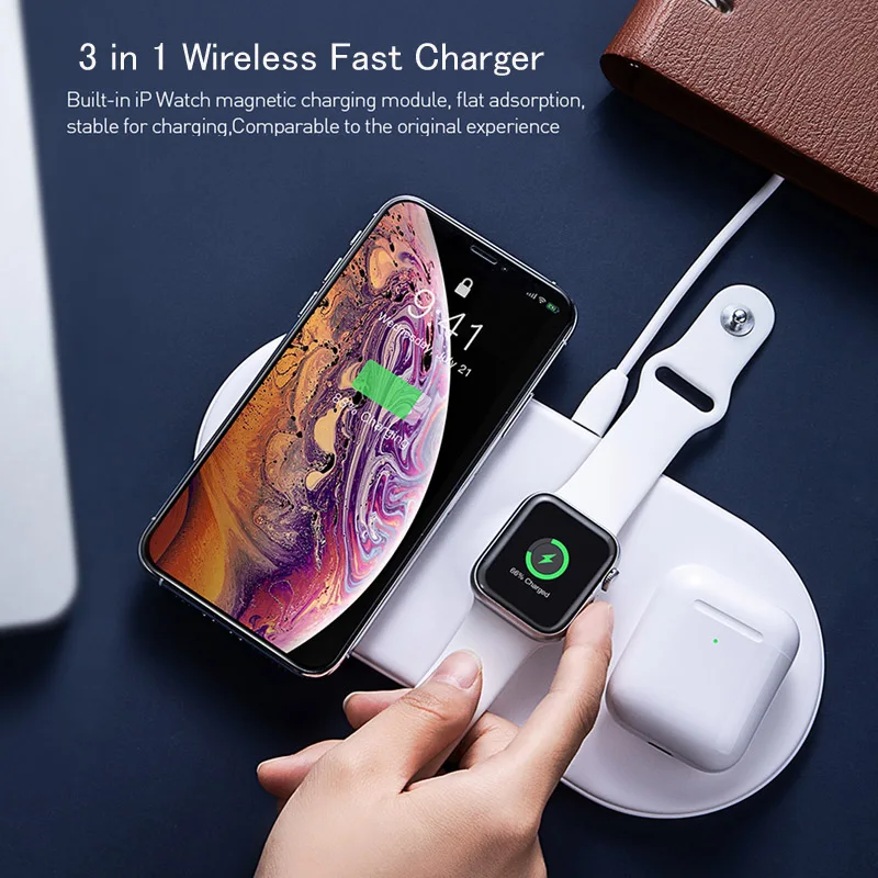 

3 In 1 10W Fast Charging Qi Wireless Charger For Apple Watch 2 3 4 Airpods For iPhone X Xs Max Xr 8 Plus Samsung S9 S8 S10 Plus