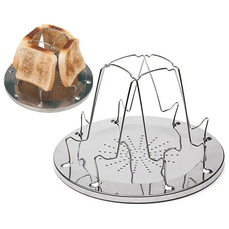 4 Slice Camping Bread Toast Tray Gas Stoves Cooker BBQ Toaster Rack |