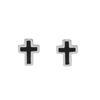 

MYTHIC AGE 925 Sterling Silver Stud Earrings for Women Black Enamel Cross Earrings Religious Jewelry Hypoallergenic