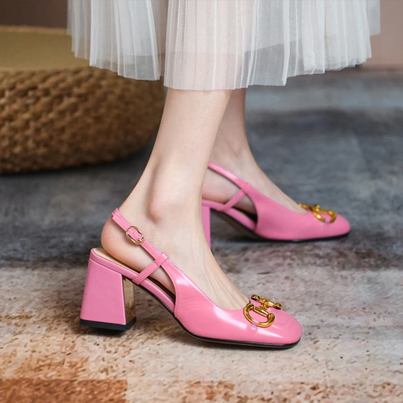 The New Summer Edition Of 2021 Women's Pure Color High-Heeled Shoes With Horseback Buckle Casual Fashion And All-Match Women's s