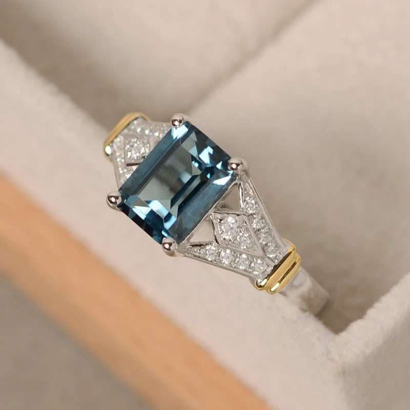 USTAR квадратный синий кубический цирконий Свадебные Кольца для женщин Серебряный палец женские кольца для помолвки ювелирные изделия аксессуары Anel подарок