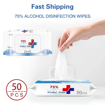 

50pcs/pack Alcohol Spray 75% Alcohol Wipes Disinfectant Wipes Wet Wipes Tissue Box Swabs Wet Wipes Disinfectant Wipes