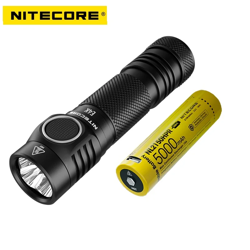 

NITECORE E4K Led Flashlight 4xCREE XP-L2 V6 4400 Lumens Tactical Flashlight + 5000mAh 21700 Battery for Camping Fishing Search