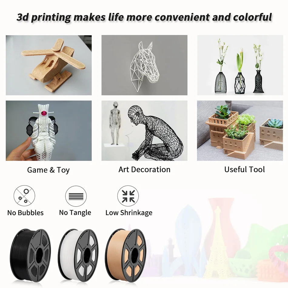 SUNLU PLA Filament 3 rolls1kg PLA  1.75mm PLA 3D Printer Filament Vacuum Packaging Overseas France Warehouses Fast Ship polycarbonate 3d filament
