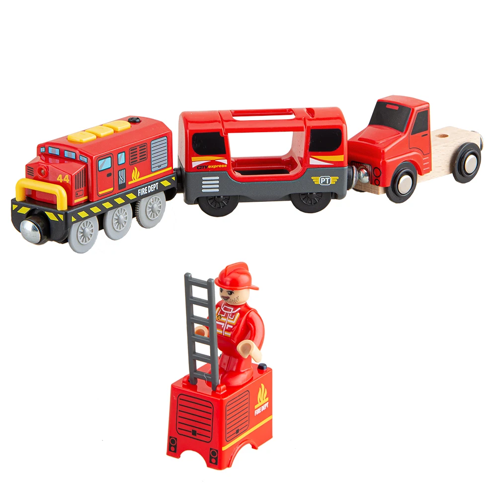 

Firefighting Electric Train Toys Set Train Diecast Slot Toy Fit for Standard Wooden Train Track Railway