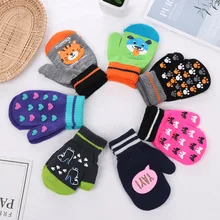 Новинка года; теплые перчатки для малышей; варежки с рисунками животных из мультфильмов для мальчиков и девочек; перчатки с длинными пальцами; зимние аксессуары с защитой от царапин