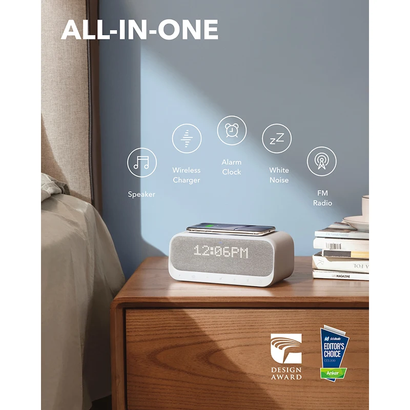 Soundcore Wakey Bluetooth колонки питание от Anker с будильником, стерео звук, fm-радио, белый шум