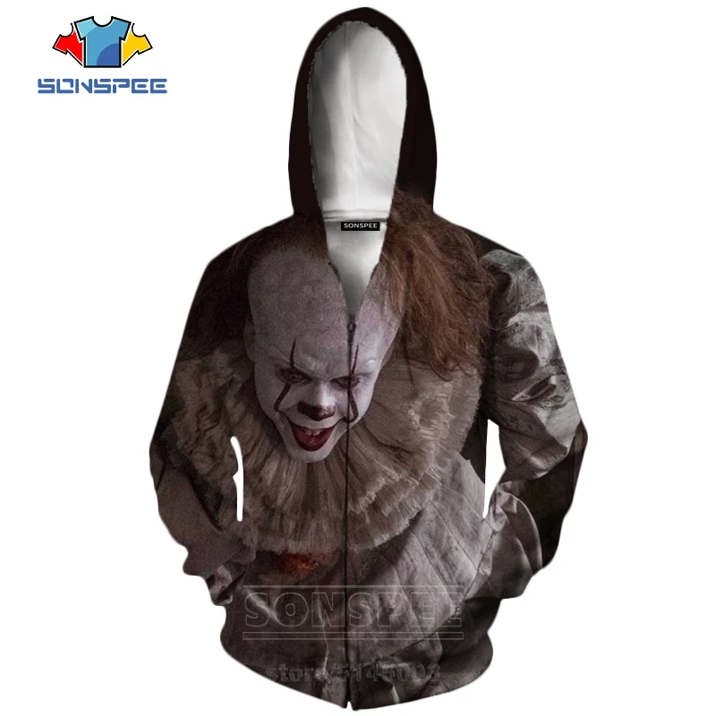9 It Chapter две молнии толстовки новые для мужчин женщин Pennywise клоун Толстовка 3D принт фильм ужасов унисекс с длинным рукавом Топ пальто C063-2 - Цвет: 9