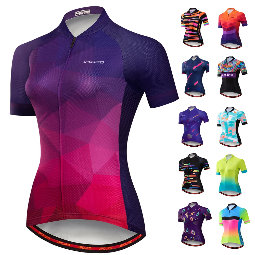 

2021 Women's Cycling Jersey Summer Short Sleeve MTB Road Biking Bicycle Clothing Tops Mujer Shirts Maillot Ropa Ciclismo Purple