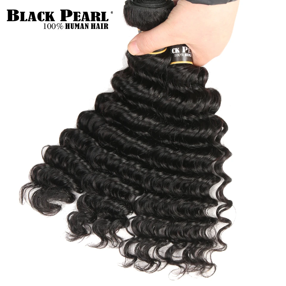  Black Pearl Human Hair Deep Wave Bundles With Closure Non-Remy Malaysian Hair Bundles With Closure 