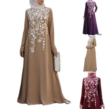 

Women vestidos de verano Floral Print Embroider Ethnic Style Long Sleeve Muslim Maxi Dress Kaftan вязаное платье
