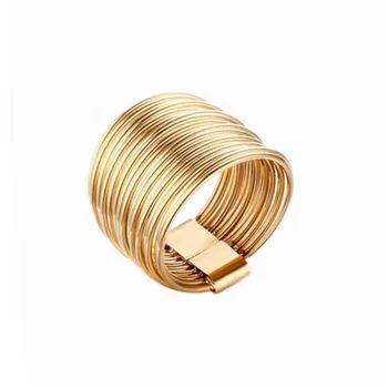 

Golden filament multi-turn ring female European and American small titanium steel fashion-style retro cold wind ring