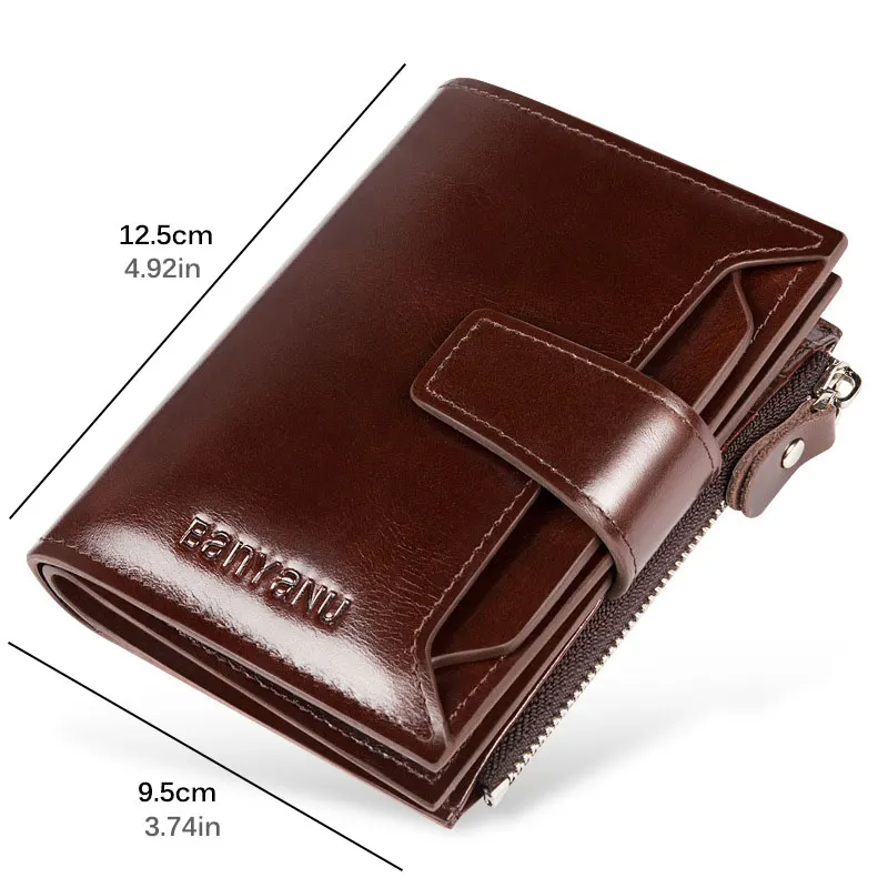 Men's Leather Trifold Short Wallet RFID Blocking Credit Card Holder Coin Zipper Pocket