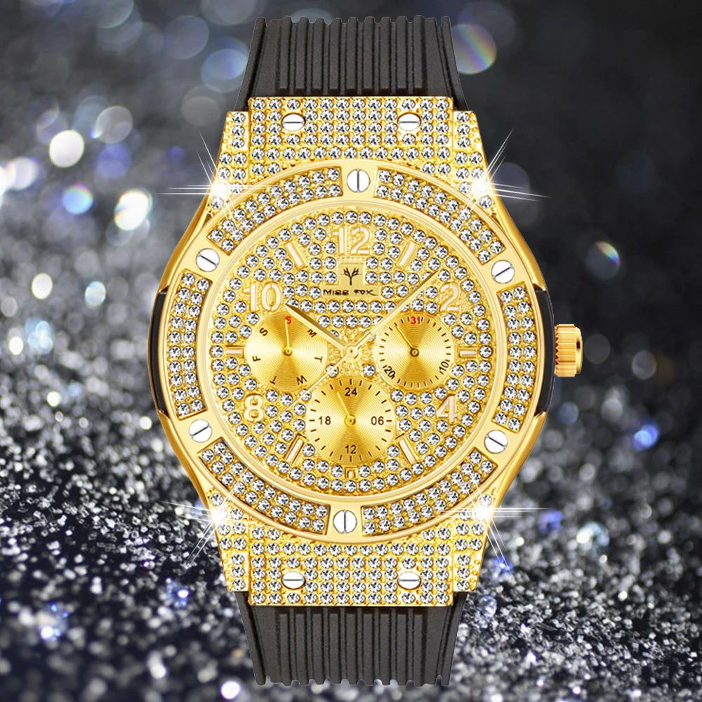 Mens Iced Out Blue Face Watch- Luxury Crystal CZ Bling Stainless Steel Timepiece