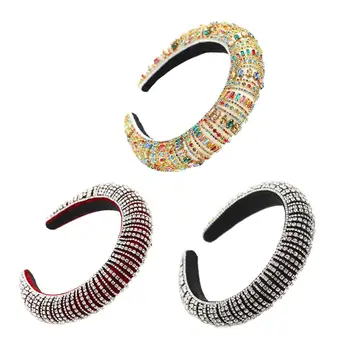 

Baroque Full Rhinestone Bandana Bohemian Colorful Jewelry Headband Women Prom Banquet Sponge Padded Geometric Headdress