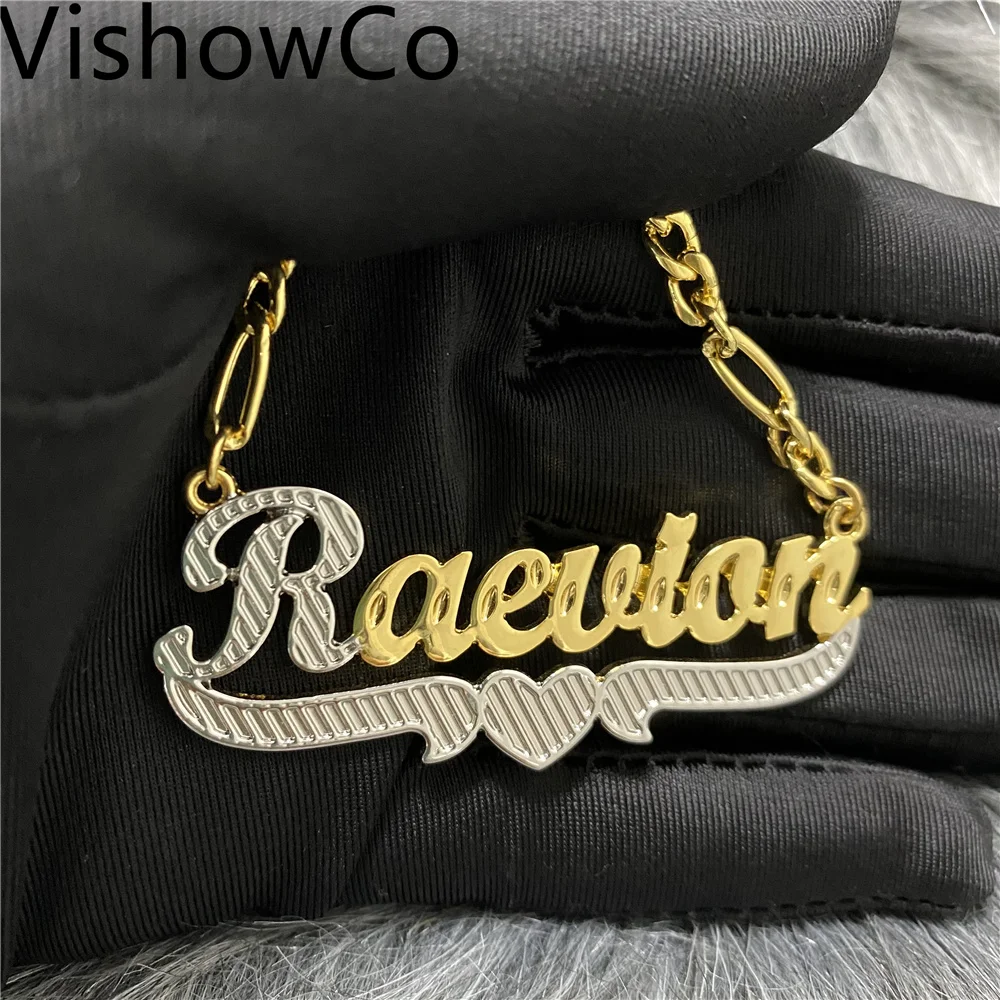 

VishowCo Hip Hop Letter Necklace Name Crystal Double Plated Name Necklace Old English Custom Carving Batch of Flowers for Gifts