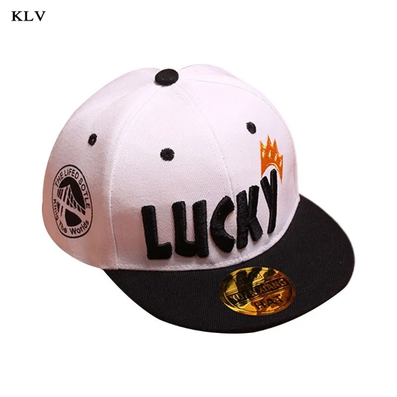 Детская бейсбольная кепка с вышитой короной и надписью «Lucky», Кепка в стиле хип-хоп с широкими плоскими козырьками, Регулируемая Кепка от солнца, От 2 до 8 лет