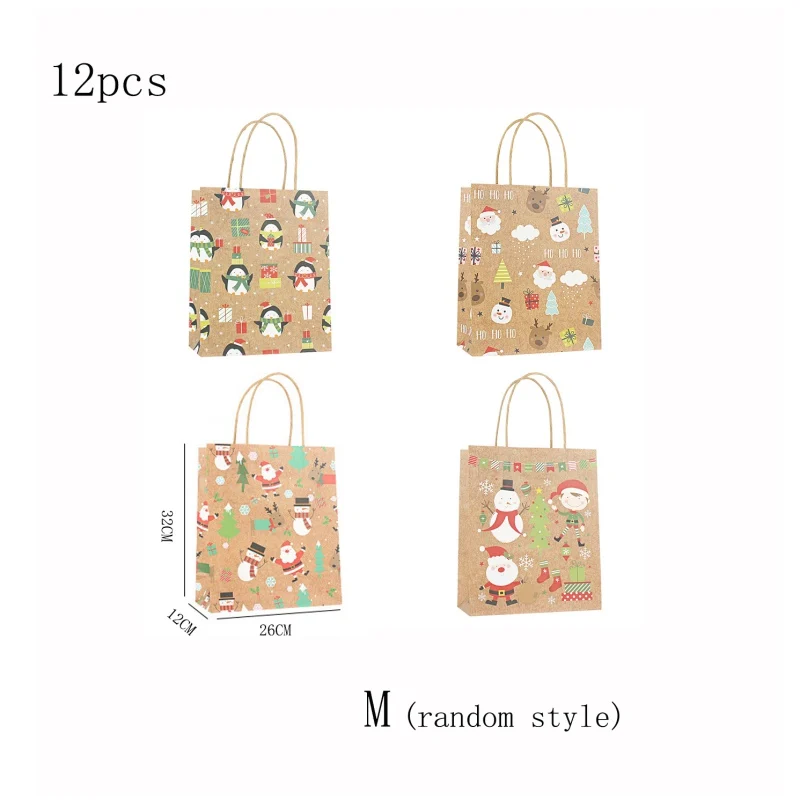 M 12pcs Christmas Gift Paper Bags Portable Biscuits Gift Goodies Holders Tote Bags Containers For Party Home Bakery - Цвет: M