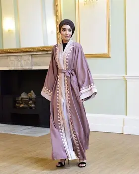 

Dubai Kaftan Muslim Abaya Dress Women Elegant Embroidery Lace-up Dresses Outwear Caftan Hijab Robe Party Jubah Islamic Clothing