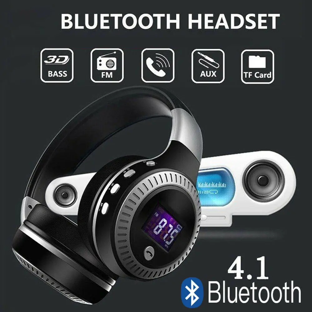 Гарнитура ЖК-дисплей Беспроводные Bluetooth HiFi наушники с микрофоном Складная