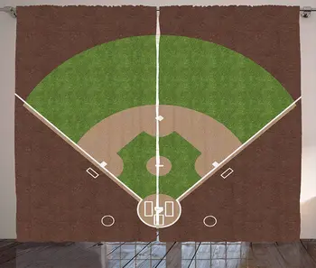 

Sports Curtains American Baseball Field with White Markings Painted on Grass Print Living Room Bedroom Window Drapes Lime Green