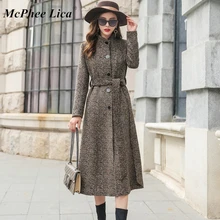 Осенне-зимнее шерстяное пальто женское корейское темпераментное длинное пальто женская верхняя одежда с цветочным рисунком шерстяное легкое пальто Mujer Invierno#67