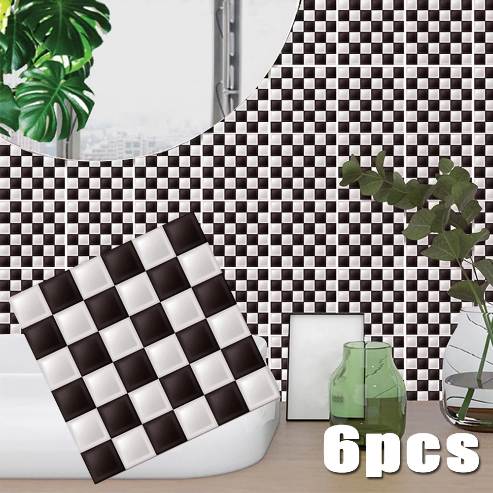 

6 Sheets Black And White Mosaic Tile DIY Wall Sticker Decal Home Room Decoration