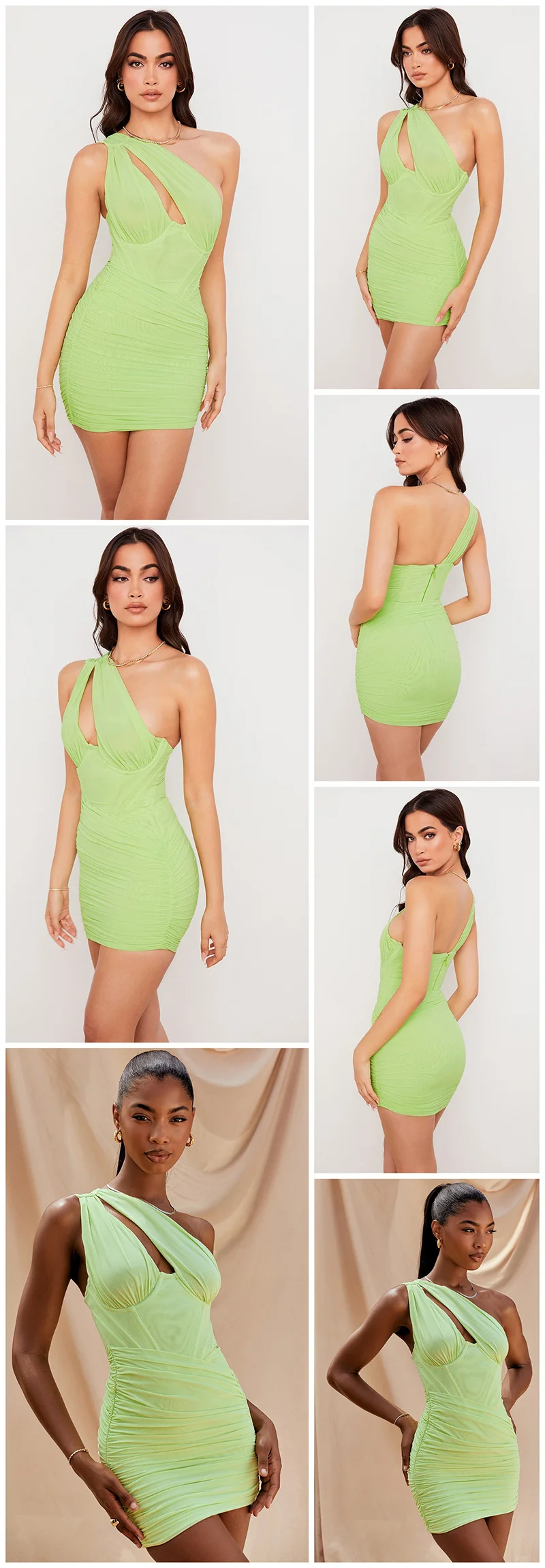  FREE SHIPPING Lime Cut Out Mini Dress Double Layer Mesh Bodycon Mini Dress JKP5868