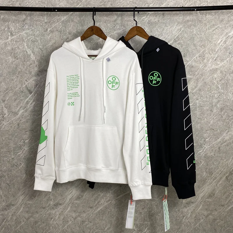 

off white- 2020 HIP HOP green letters printed arrows black white european version tops Streetwear men women Hoodie Sweatshirt