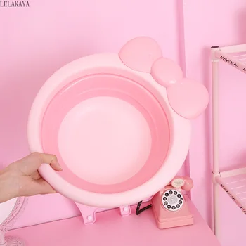 

Cute Pink Bow Baby Washbasin Bath Tub Newborn Sanitary Washbowl sakura Action Figure Girls washbasin Plastic Foot Washing Bucket