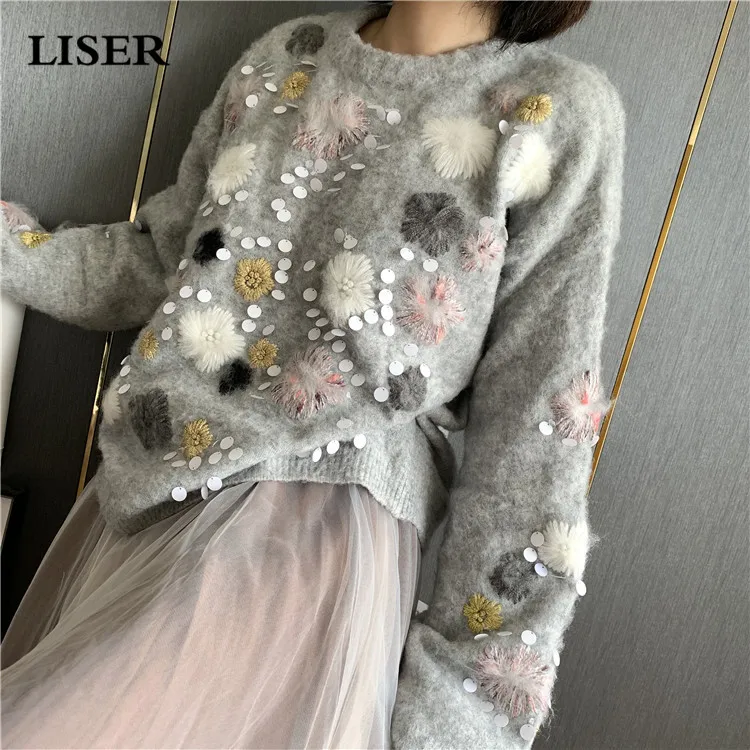 Sweater Women Tops Sequin Embroidery Knitted Sweater Korean Clothes 2019 Autumn Winter Clothes Women Pullover Sweater Top Women Sweater Women Tops Sequin Embroidery Knitted Sweater Korean Clothes 2019 Autumn Winter Clothes Women Pullover Sweater Top Women