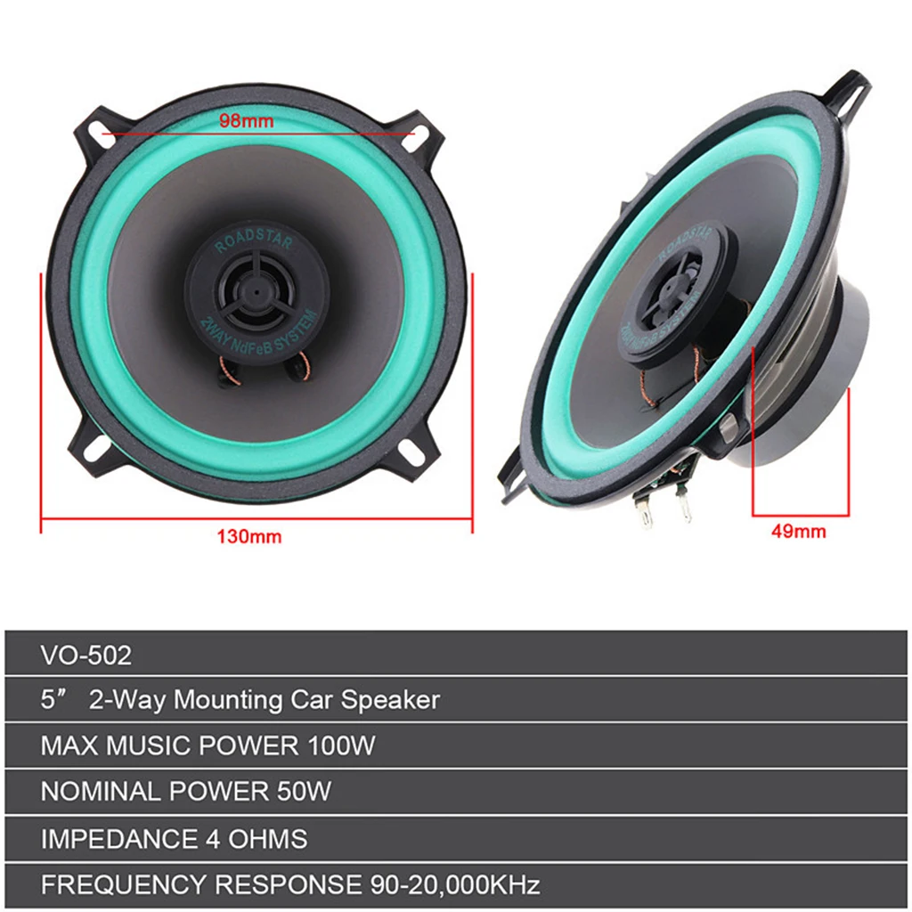 2x 5 Inch Car Speaker Full Range Automobile Speakers Universal Durable