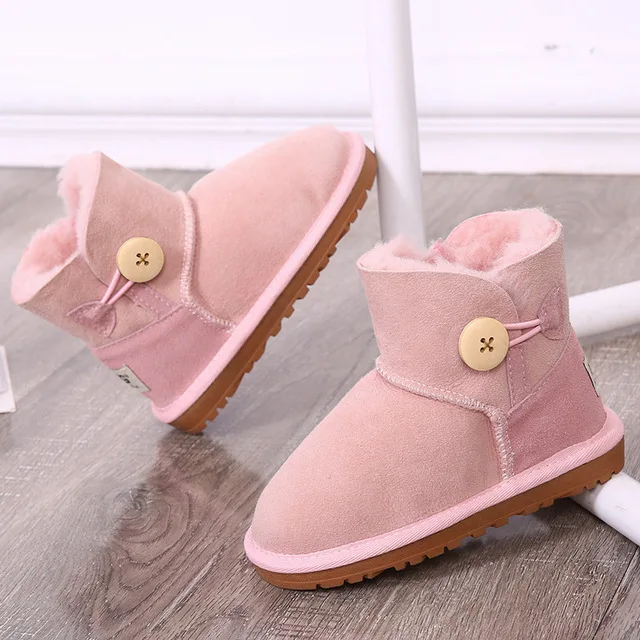 Г. Женские ботинки из овечьей кожи на меху с пуговицами зимние ботинки для мамы, сына и дочки детская зимняя обувь водонепроницаемая - Цвет: pink  1