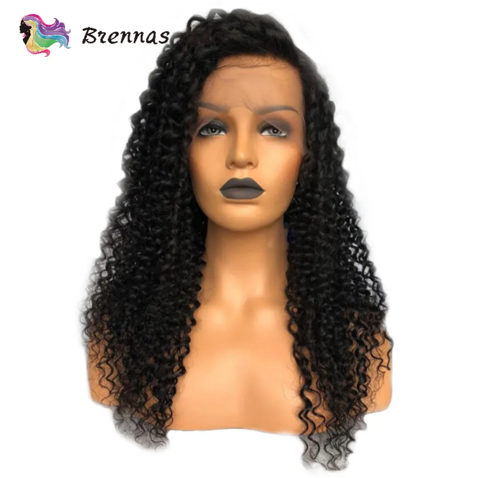 Brennas кудрявый вьющиеся парики фронта шнурка естественный цвет бразильские человеческие волосы Remy от 13x6 глубокий часть синтетические волосы парики шнурка 8 ''-26''