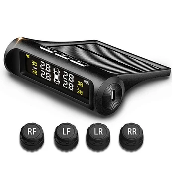 

Car TPMS Wireless Tire Pressure Monitor Alarm System+4 External Sensor Tyre Detector Real-time Monitoring Solar/USB Charge Power