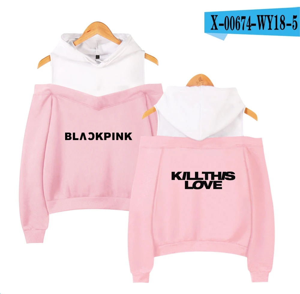 Kpop BLACKPINK вернуть основные песня убить Любовь сексуальные платья с открытыми плечами толстовки Для женщин толстовка с капюшоном в стиле Харадзюку Повседневная одежда - Цвет: pink