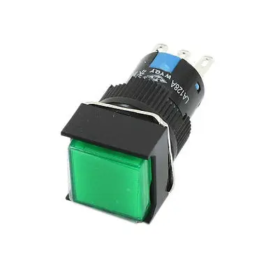 

AC220V 5A SPDT 3-Pin Momentary Green Square Head Push Button Switch