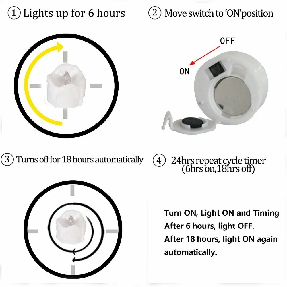24 шт беспламенный светодиодный чайный свет свечи Янтарный Желтый Теплый белый Мерцающий Чай свет с таймером для свадьбы рождественской