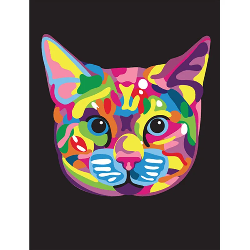 

Frame Abstract Color Cartoon Cat Head Canvas Painting Digital Acrylic Hand Painted Canvas Oil Paintings for Home Decro