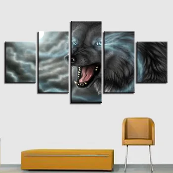 

Animal Modern Framework Decor Prints Home Living Room 5 Pieces Wolf Blue Eyes Pictures Modular Canvas Paintings Poster Wall Art