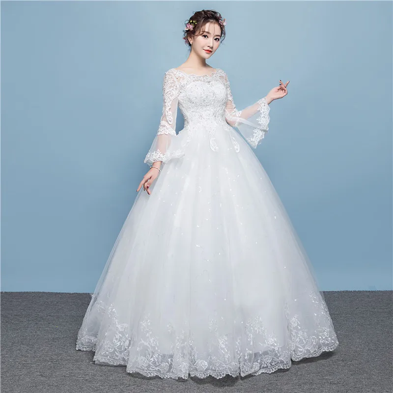 

2019 Limited Vestido De Noiva New Bridal Wedding Dress Korean Version Lace Long Sleeve Show Thin Big Size Studio Neat Princess