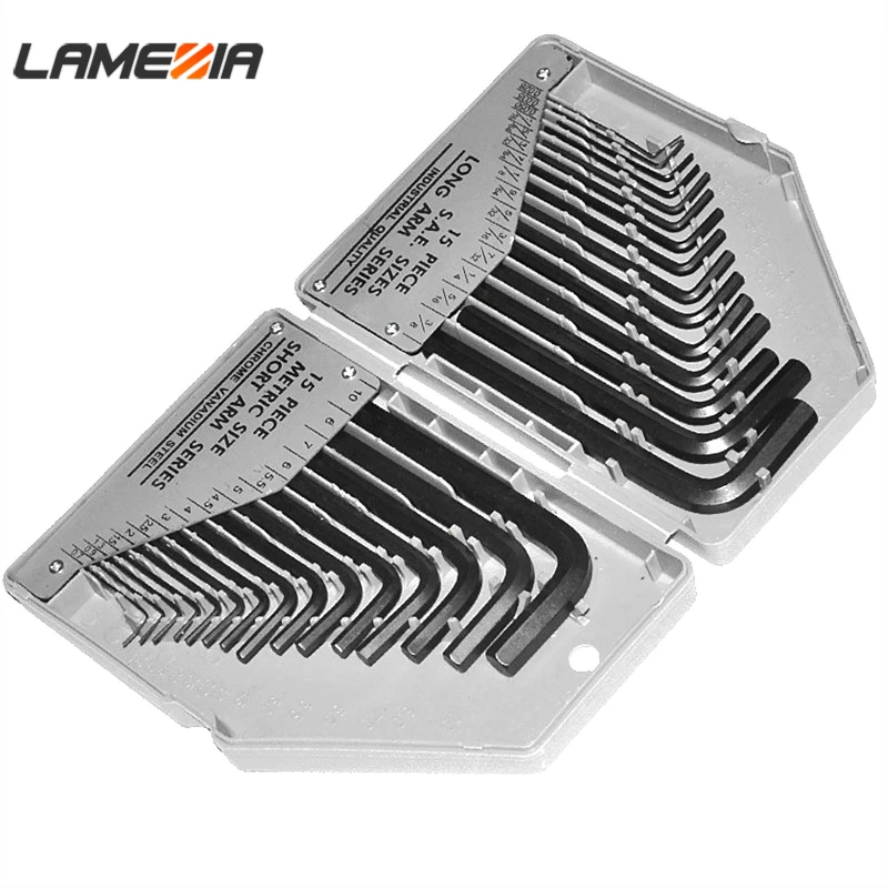 

LAMEZIA 30pcs/set Carbon Steel And Metric Size Hexagonal Wrench Chrome Vanadium Tools Universal Hexahedron