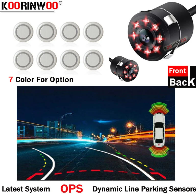 Koorinwoo Auto Video OPS Parktronic Dynamic Moving Line Camera Parking Sensor 8 Reverse Sensor Backup Car Radar Accossory System