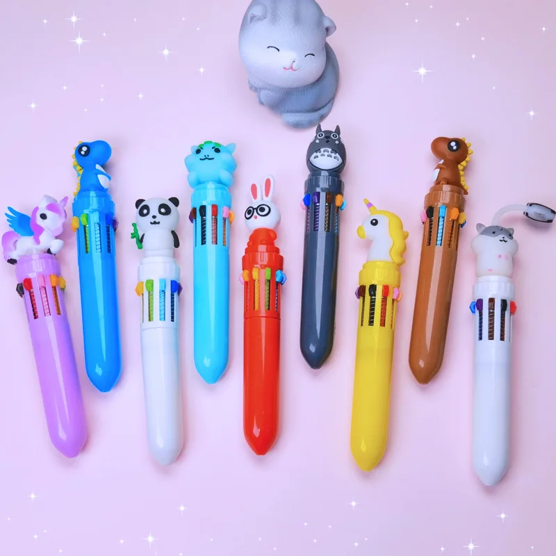 1PC 10 Colors Cartoon Ballpoint Pen Kawaii Animal School Office