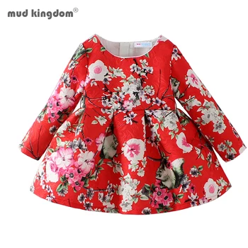 

Mudkingdom Baby Girl Floral Dress Long Sleeve Peach Blossom Print New Year Dress