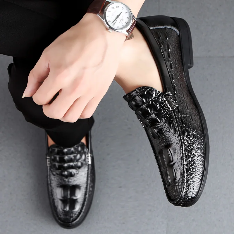 Shoes Men Loafers Leather Moccasin Crocodile Style Footwear Slip