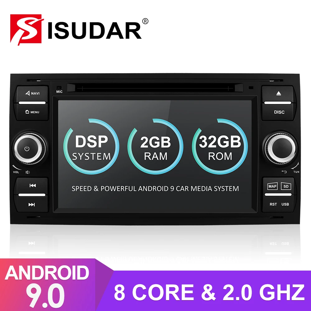 Автомагнитола Isudar 2 Din Android 9 для Ford/Mondeo/Focus/Transit/C MAX/Fiesta DVD мультимедиа GSP 8 ядер ОЗУ Гб